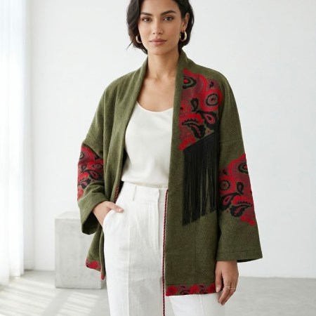 EMBROIDERED FRINGE KIMONO